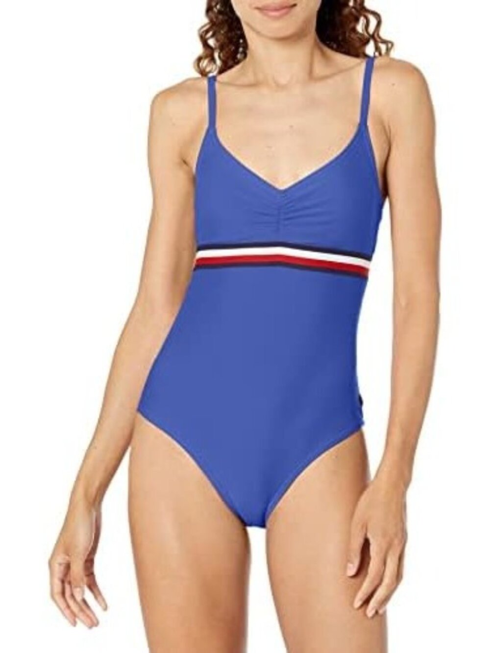 Tommy Hilfiger Womens One Piece Swimsuit Classic V-Neck Blue Size XXL NEW